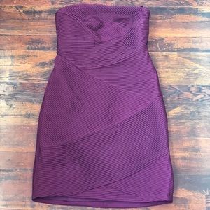 Purple strapless cocktail dress